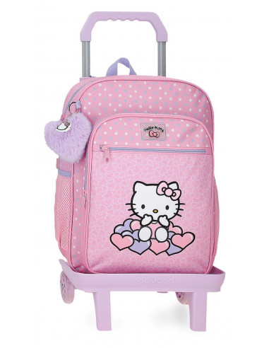 MOCHILA 38CM.C/CARRO HELLO KITTY HEARTS  DOT